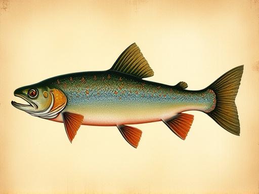 Stampa artistica in stile rinascimentale di una trota con dettagli decorativi medicei.